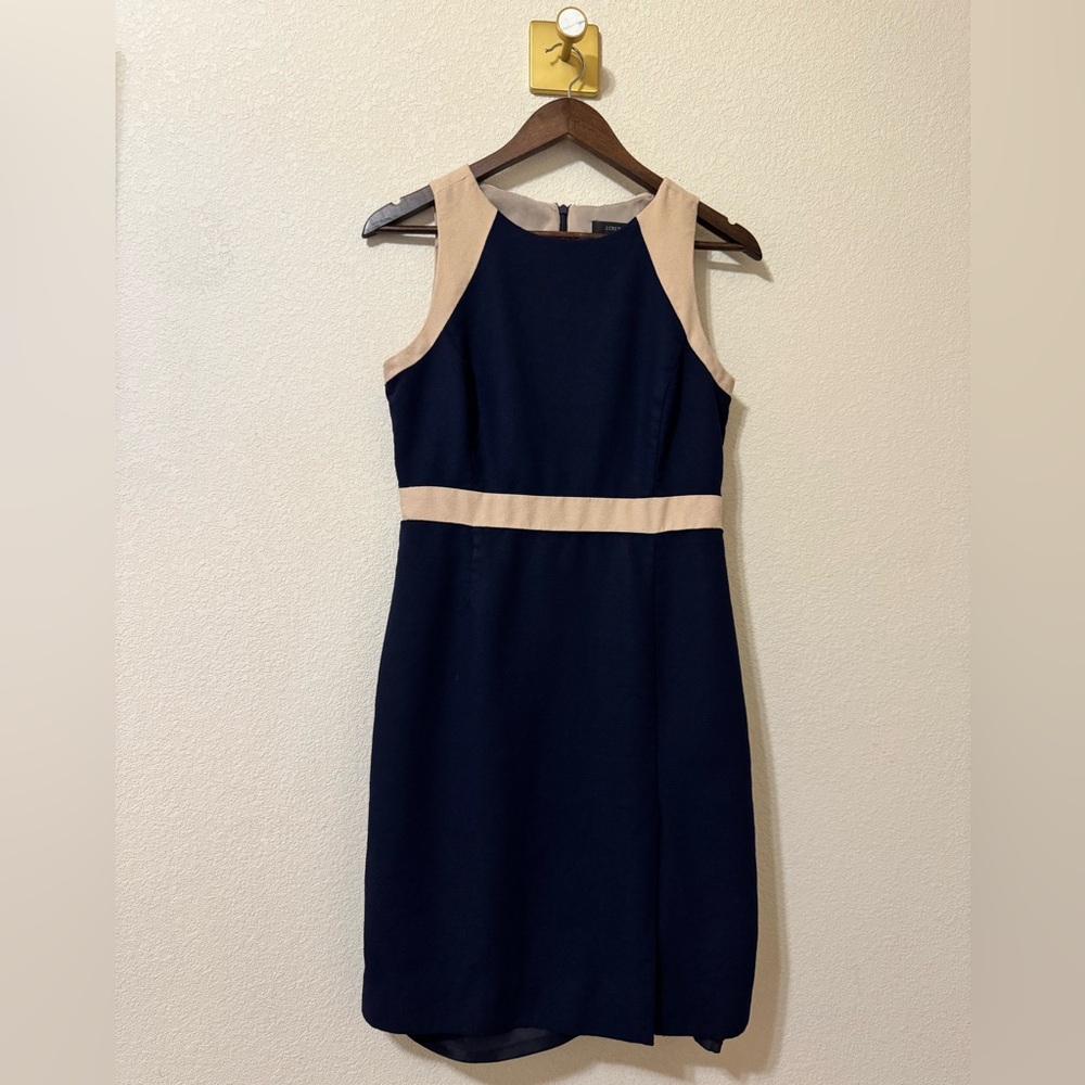 J. Crew Navy and Beige Contrast Midi Dress